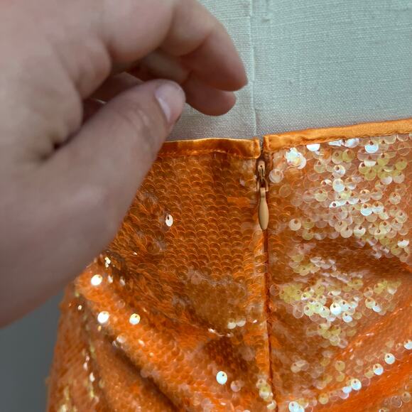 Caroline Constas Orange Sequin Midi Halter Dress Size M - Picture 7 of 9